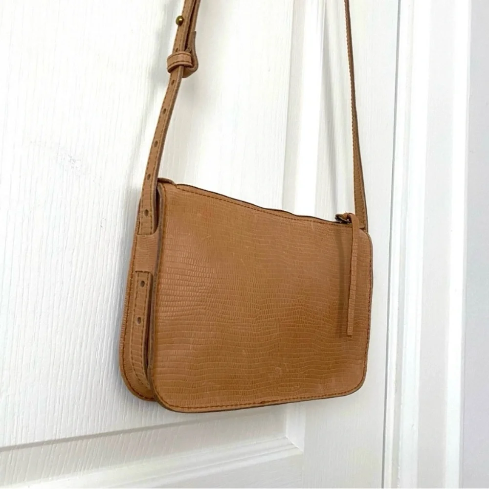 Madewell Simple Tan Brown Lizard Embossed Leather Crossbody Bag